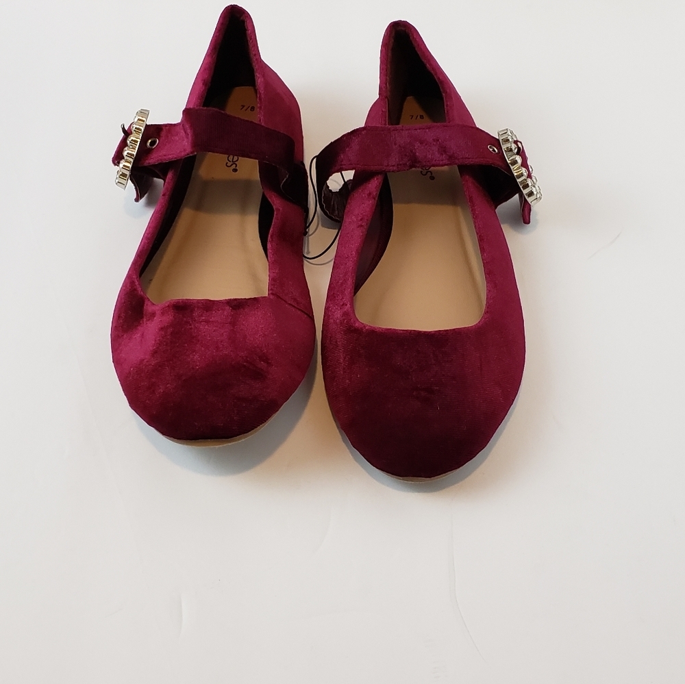 Chatties burgundy velvet flat shoes